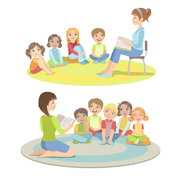 Elementary School Students Listening To the Story — Stock Vector