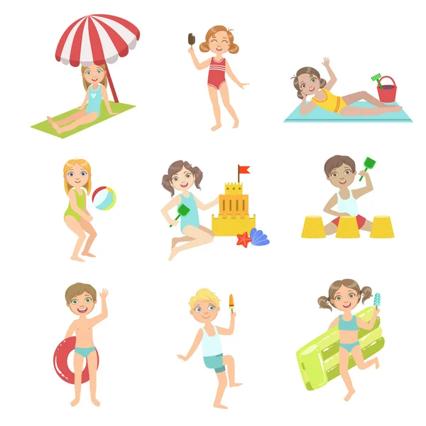 Niños jugando en el set de playa — Archivo Imágenes Vectoriales