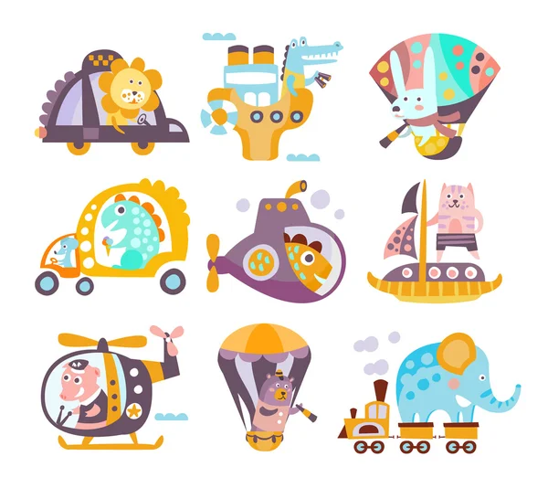 Animals And Transportation  Set — Stock Vector