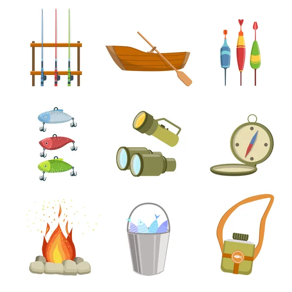 Fishing And Camping Equipment Set — Stock Vector