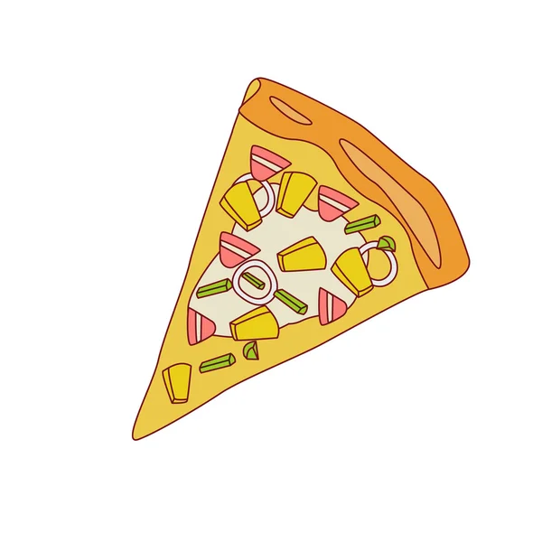 Rebanada de pizza con piña y tocino — Vector de stock