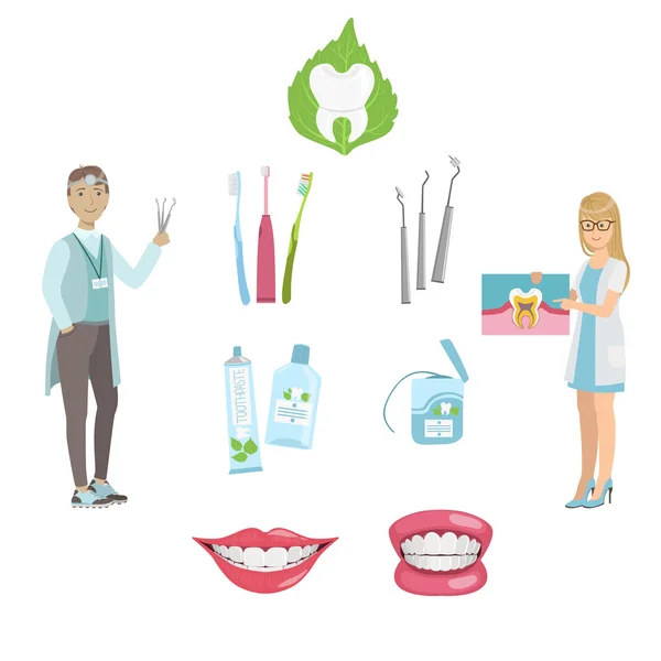 Dentyści i plakat opieki stomatologicznej — Wektor stockowy