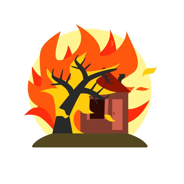 Brennender Baum fällt auf Haus — Stockvektor
