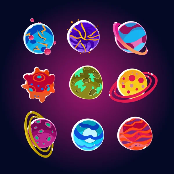 Comic Planets And Space Asteroids Set — Stock Photo, Image