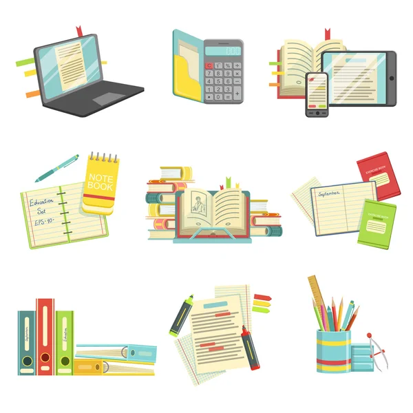 Onderwijs en studies gerelateerde illustraties set — Stockvector