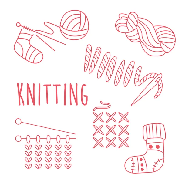 Knitting związane z zestawu obiektów z tekstem — Wektor stockowy