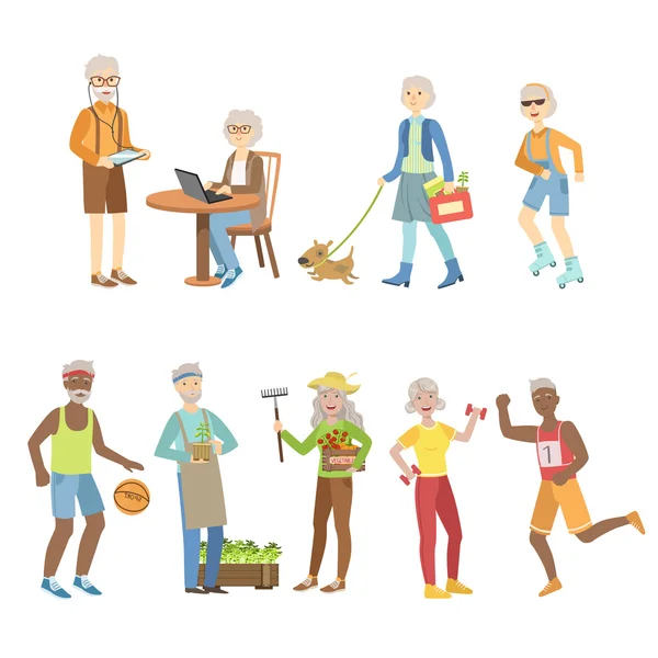 Active And Modern Old People — Stock Vector