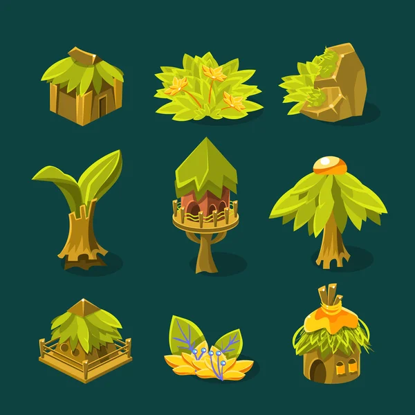 Element Video Oyunu Tropikal Jungle Tasarım Koleksiyonu — Stok Vektör
