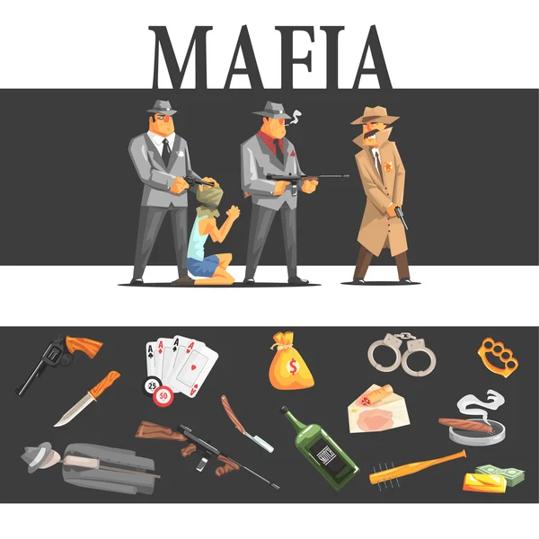 Maffia túsz, és a berendezések — Stock Vector