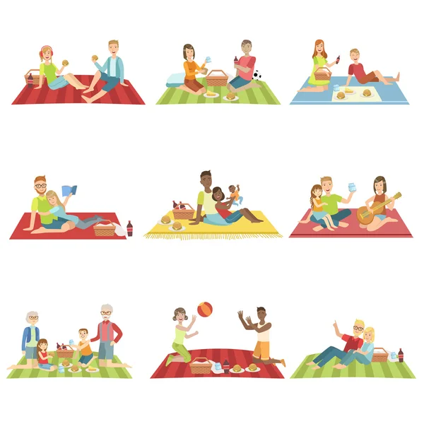 People On Picnic Outdoors — Stock Vector