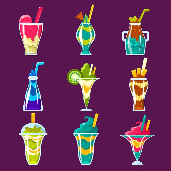 Smoothies és édes Multilayered koktélok — Stock Vector