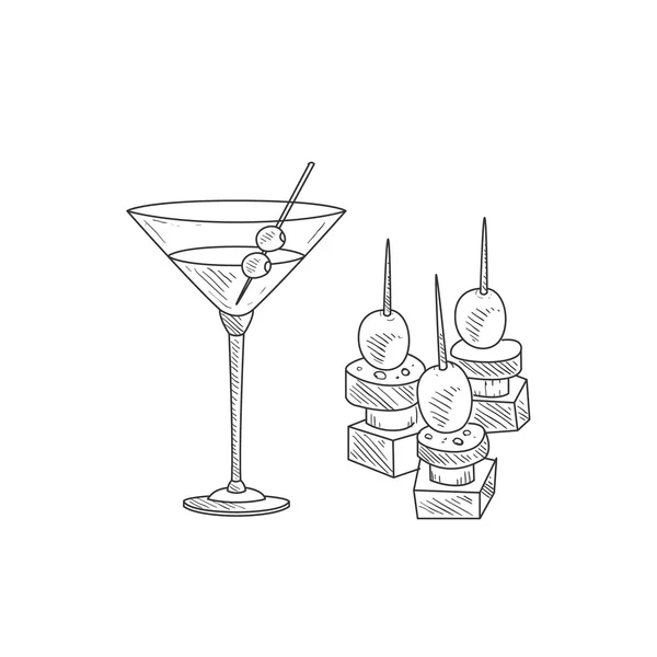 Martini-Cocktail mit Oliven — Stockvektor