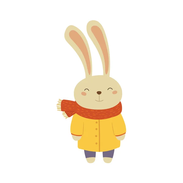 Bunny In Yellow Warm Coat — Stock Vector