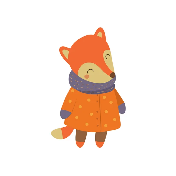 Chica zorro en naranja abrigo caliente — Vector de stock
