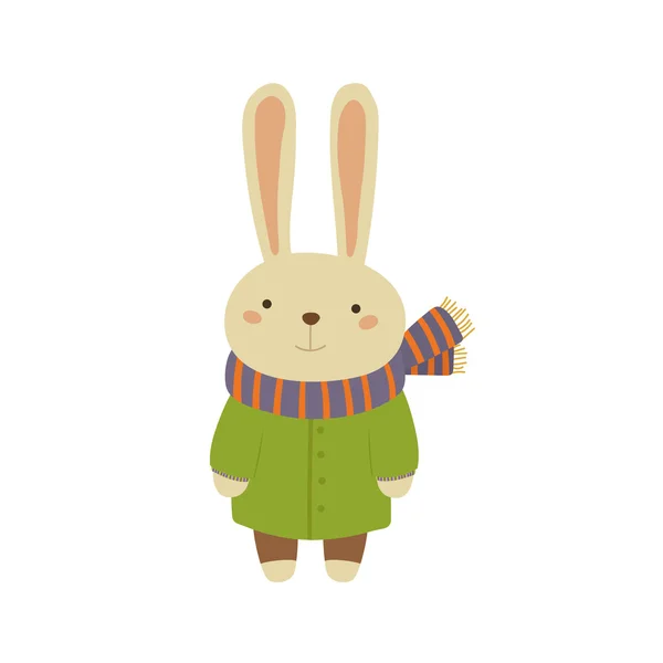 Rabbit In Green Warm Coat — Stock Vector