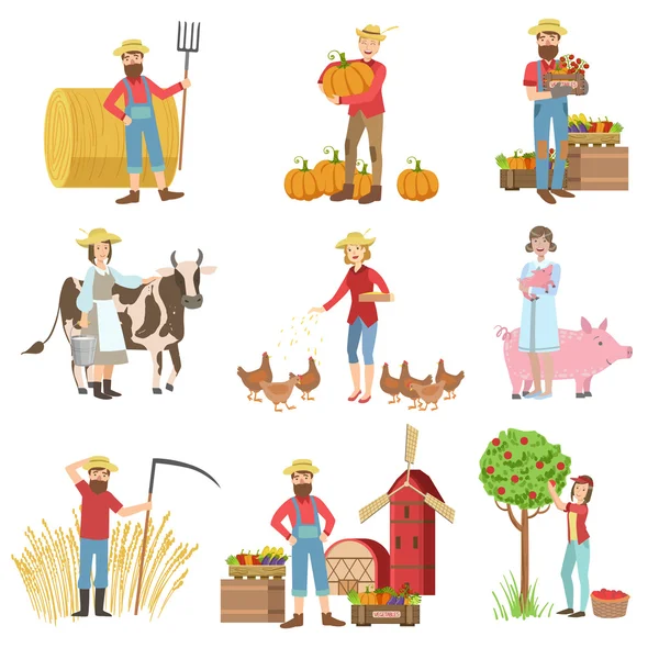 Los agricultores y sus productos conjunto — Vector de stock