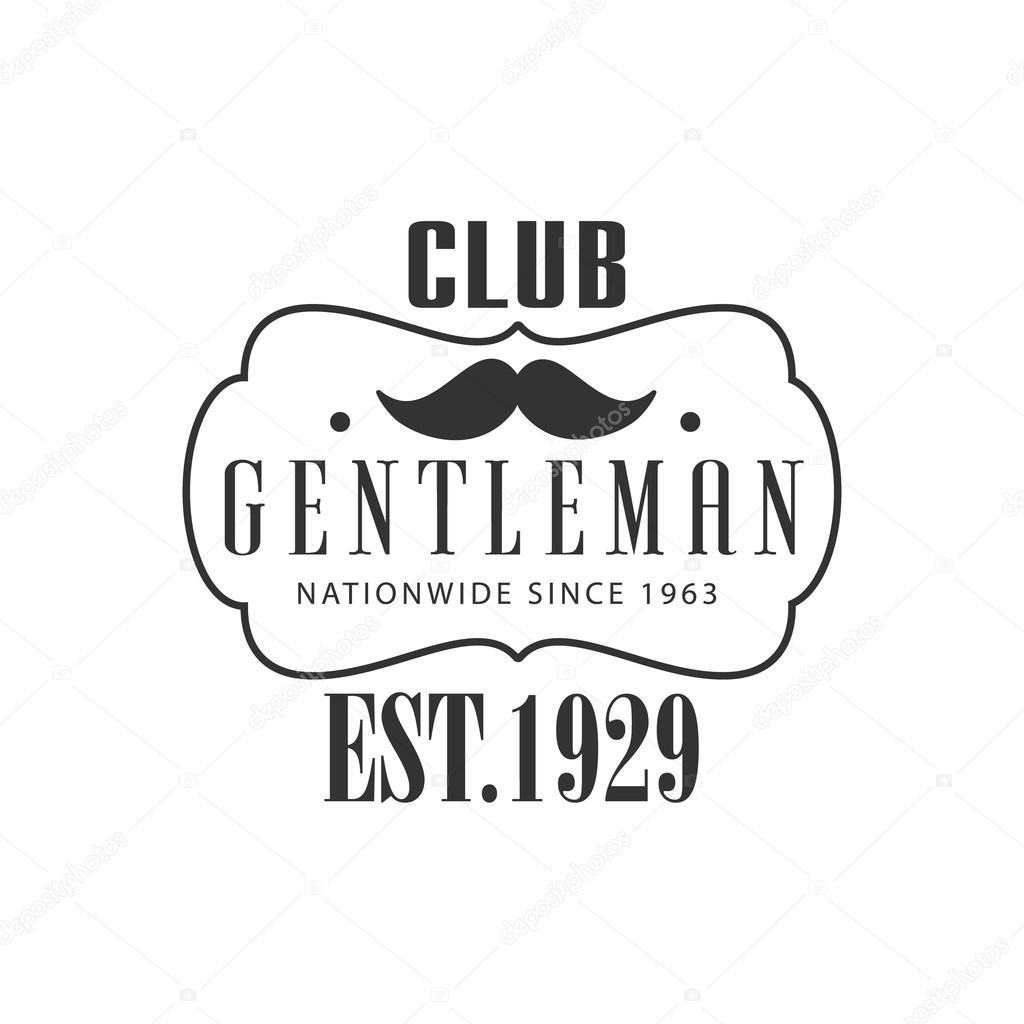 Nationwide Gentleman Club Label In Black And White Graphic Flat Vector Design