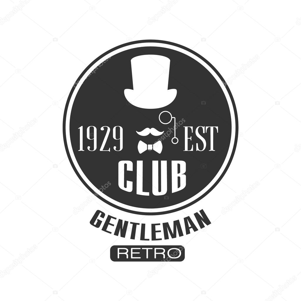 Retro Gentleman Club Label In Black And White Graphic Flat Vector Design