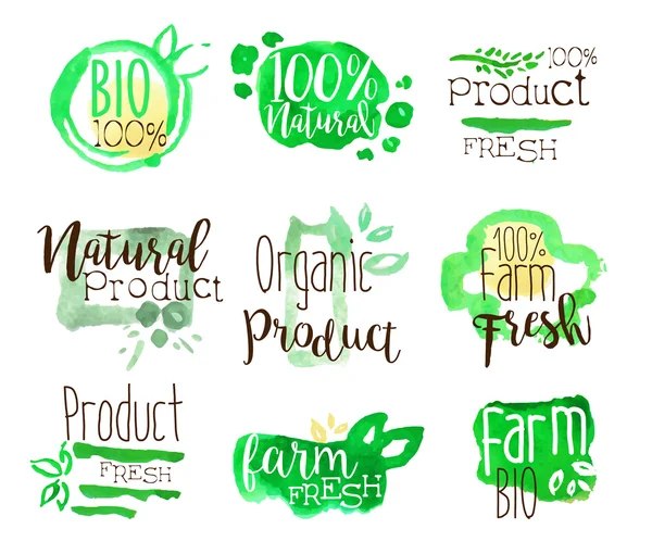 Signos promocionales de alimentos saludables Bio — Vector de stock