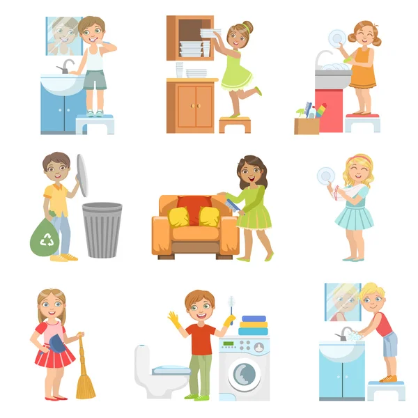 Kinder beim Aufräumen zu Hause — Stockvektor