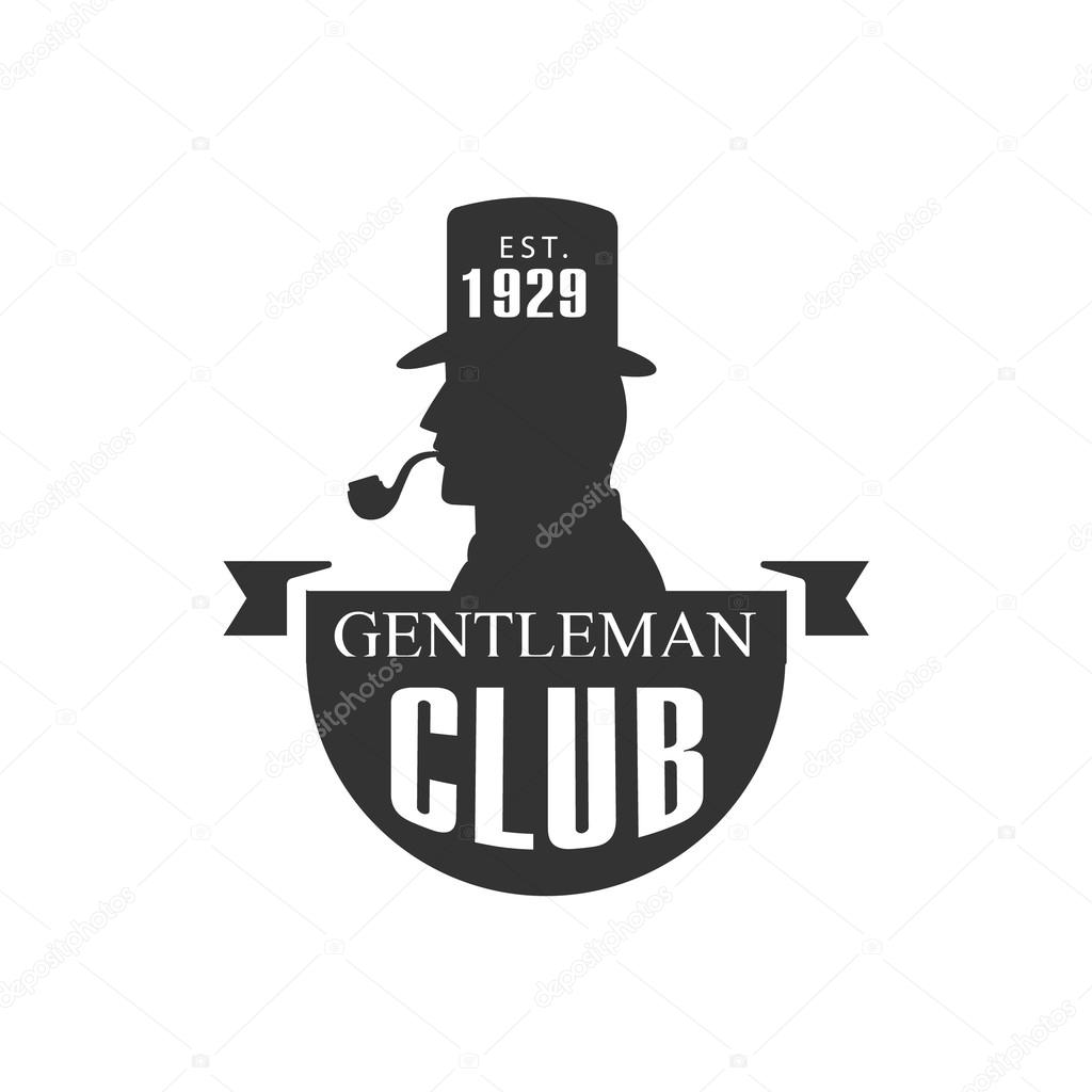 Gentleman Club Label With Man Profile In Black And White Graphic Flat Vector Design