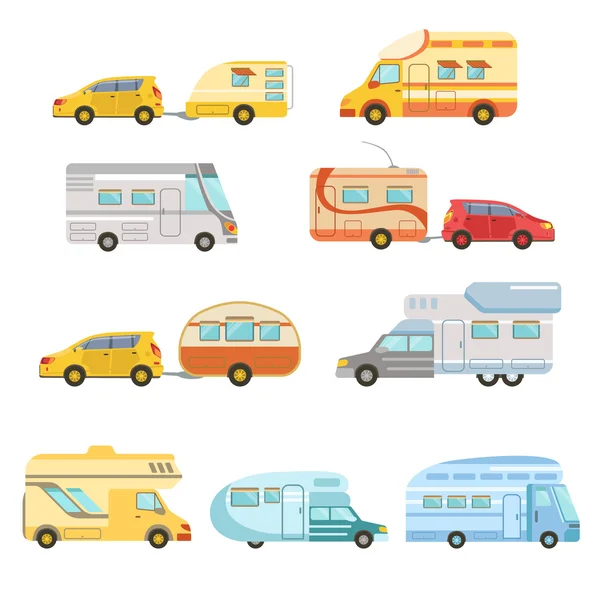 Camionnettes Camper avec remorques Collection — Image vectorielle