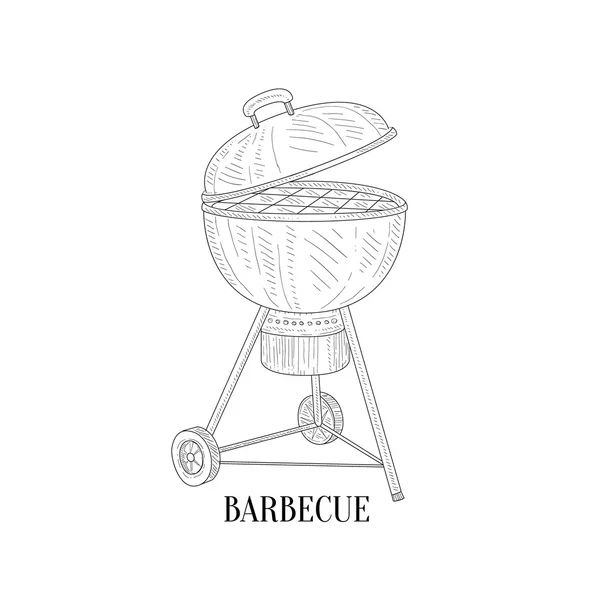 Barbecue Outdors Grill Hand Drawn Realistic Sketch — Stock Vector