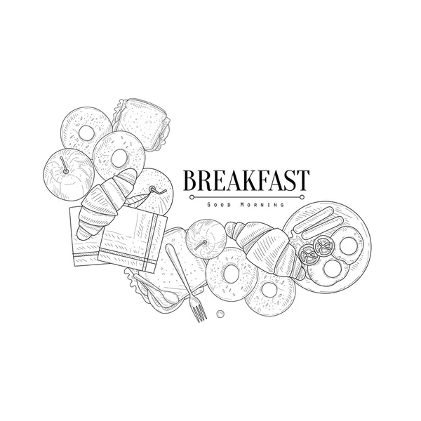 Juego completo de desayuno inglés Dibujado a mano Realistic Sketch — Vector de stock