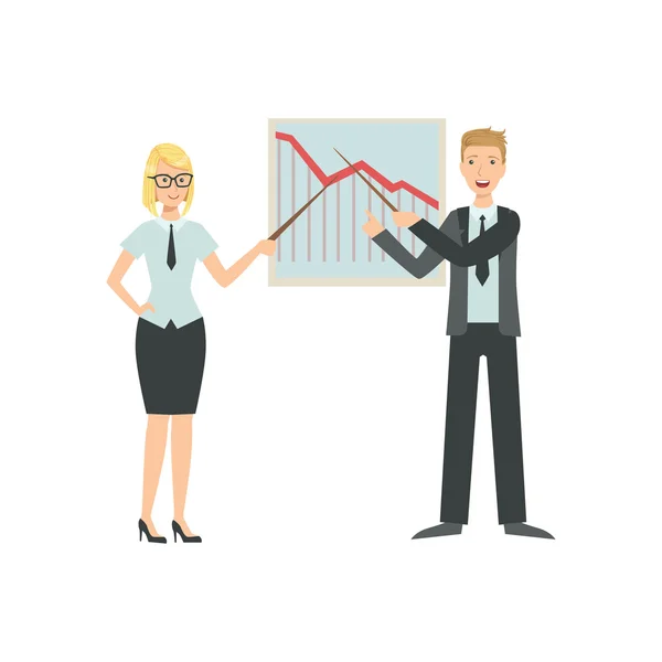 Managers Showing Chart With Fall In Sales Teamwork Illustration - Stok Vektor