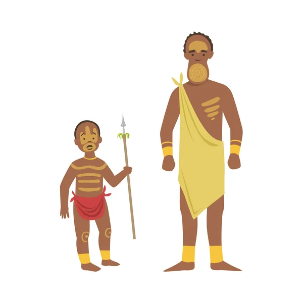 Férfi és fiú afrikai indián törzs — Stock Vector
