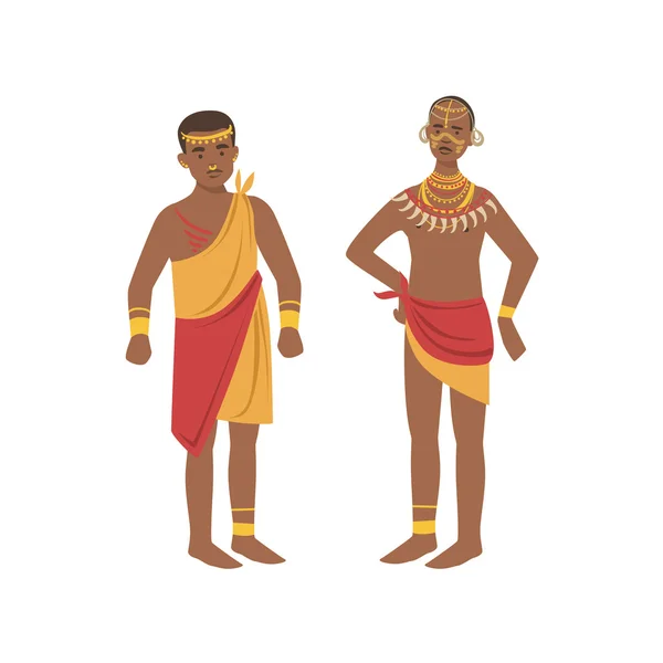 Dos hombres en taparrabos de la tribu indígena africana — Vector de stock