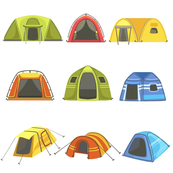 Conjunto de carpas de lona de colores — Vector de stock