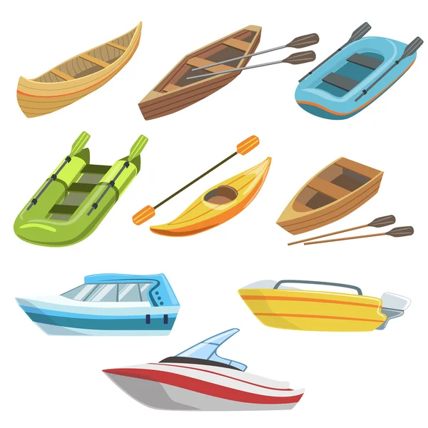 Diferentes tipos de barcos colorido conjunto — Vector de stock