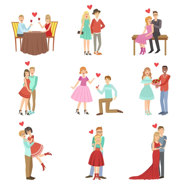 Felnőtt párok on A Date — Stock Vector