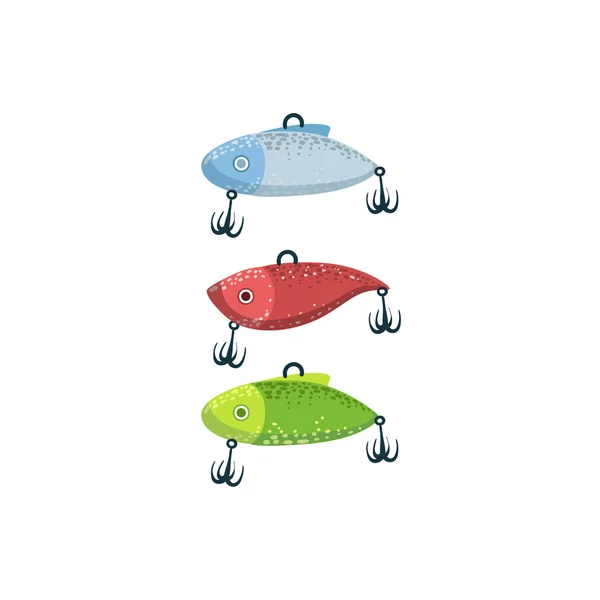 Trois cuillères-appâts de pêche en forme de poisson — Image vectorielle