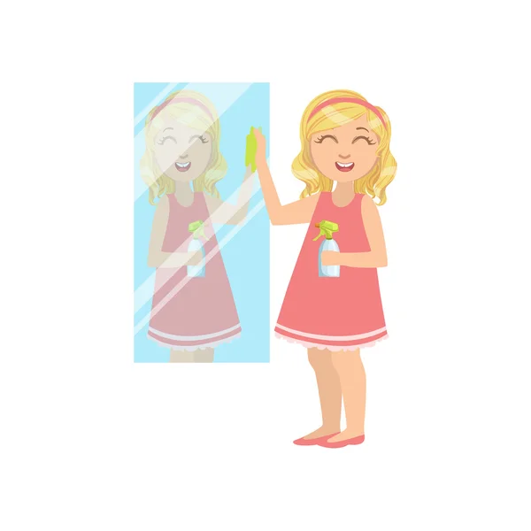 Mädchen putzt den Spiegel — Stockvektor
