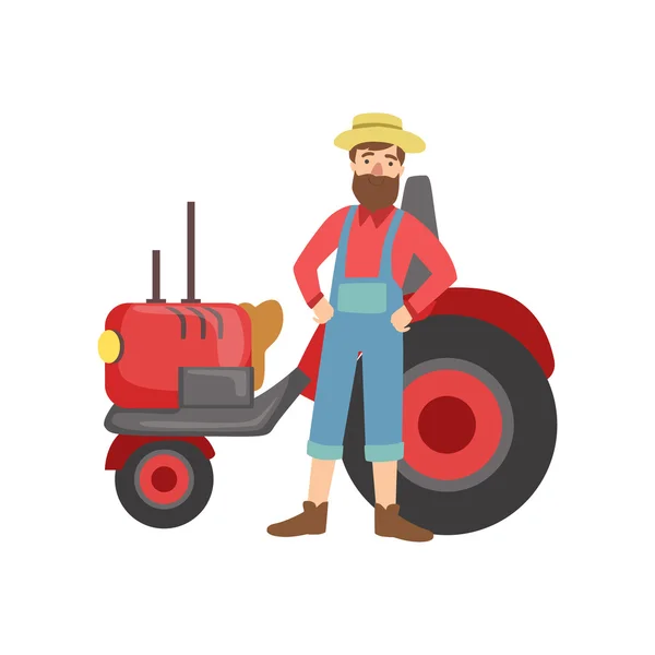 Bearded Farmer With Trucktor — Stock Vector