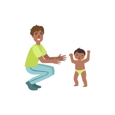 Yürümeye başlayan yürüyüş Catch Crouching baba