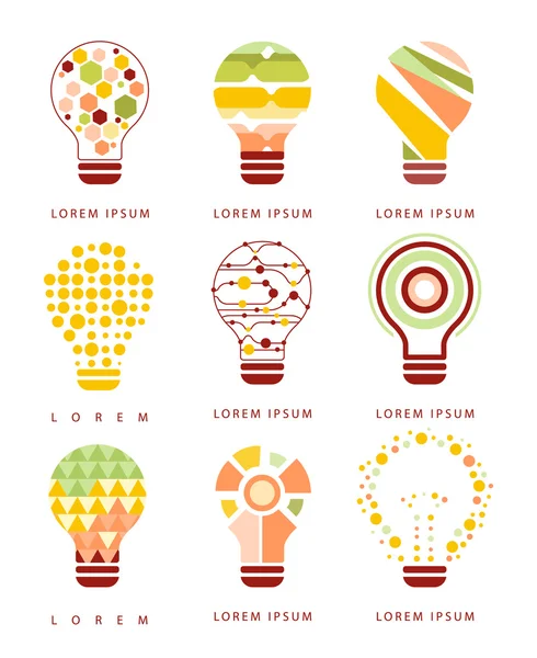 Icônes abstraites géométriques différentes de conception d'ampoule d'idée — Image vectorielle