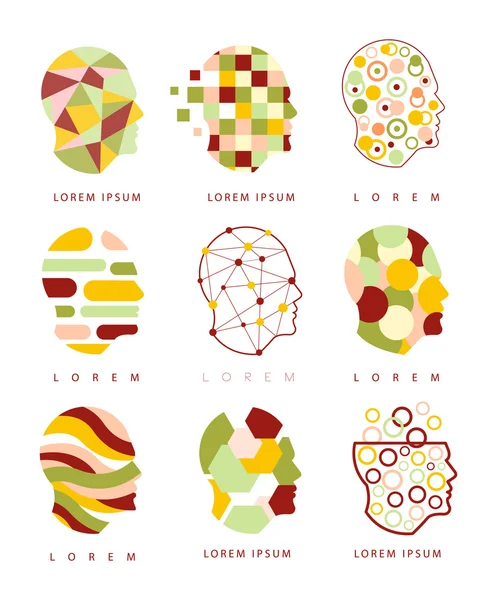 Thinking Inside Human Head Different Geometric Abstract Design Icons — Stock Vector