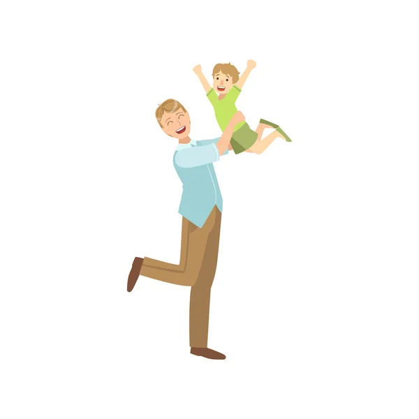 Padre arrojando al hijo en el aire — Vector de stock