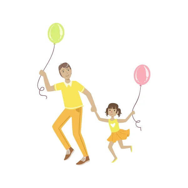 Тато, граючи з дочкою повітряних кулях — стоковий вектор