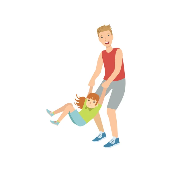 Papá girando a su hija sosteniendo sus muñecas — Vector de stock