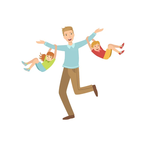 Papa et deux enfants pendus sur ses bras — Image vectorielle