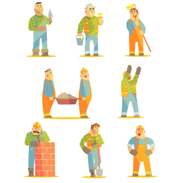 Builder Professionals At Construction Site Set — Stock Vector