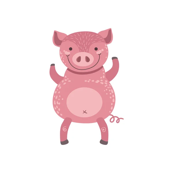 Cerdo rosa parado en dos patas — Vector de stock