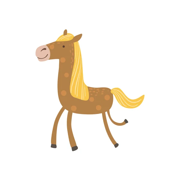 Caballo marrón con cresta amarilla caminando — Vector de stock