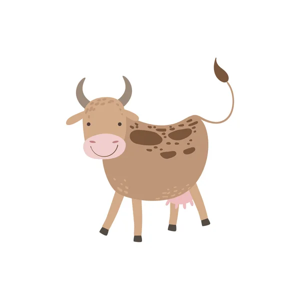 Vaca con manchas marrones y Udder de pie — Vector de stock