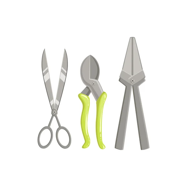 Ensemble d'instruments de jardinage avec ciseaux et taille — Image vectorielle