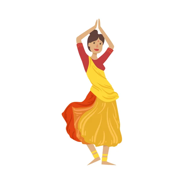Mulher em Sari Dança Nacional da Índia Dança — Vetor de Stock